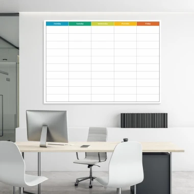 Magnetic dry erase board lean 061 weekly planner in English - Office decor with light-colored walls.