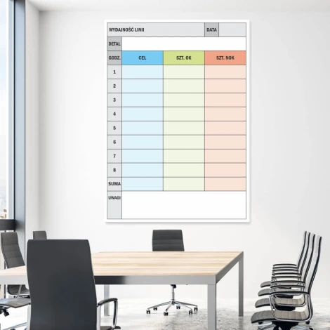 Magnetic whiteboard lean 067 for 8h production efficiency - Office decor with light-colored walls.