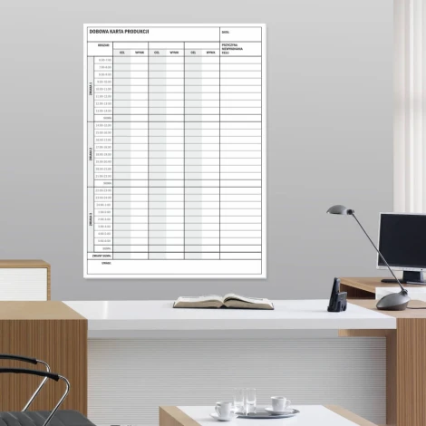 Magnetic dry-erase board lean 069 daily production card - Office setup. Bright walls and minimalist design.