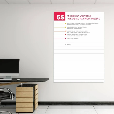 Magnetic whiteboard lean 5S 063 with notepad - Office setup with light-colored walls and furniture.
