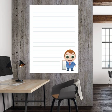 Magnetic dry-erase board featuring a businessman holding a briefcase, design 028. Perfect for lean business presentations.