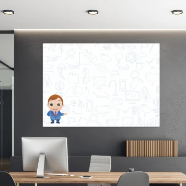 Magnetic dry-erase board lean icons 024 - Office setup with gray walls and modern furniture.