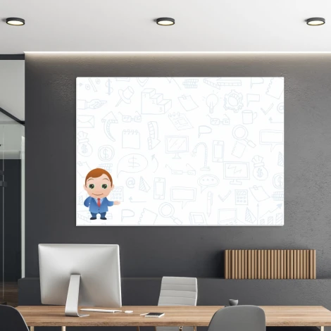 Magnetic dry-erase board lean icons 024 - Office setup with gray walls and modern furniture.