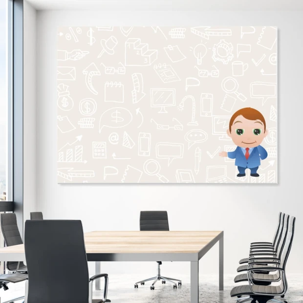 Magnetic dry-erase board lean icons 026 - Graphic design featuring a suited figure and various icons.