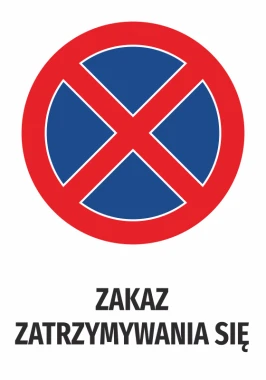 No Parking Sticker N556 - Graphic design. Red circle with a blue cross in the center. Text below the graphic.