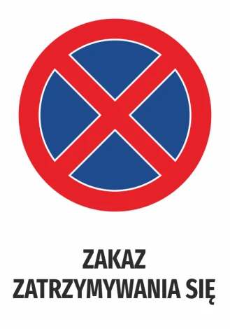 No Parking Sticker N556 - Graphic design. Red circle with a blue cross in the center. Text below the graphic.