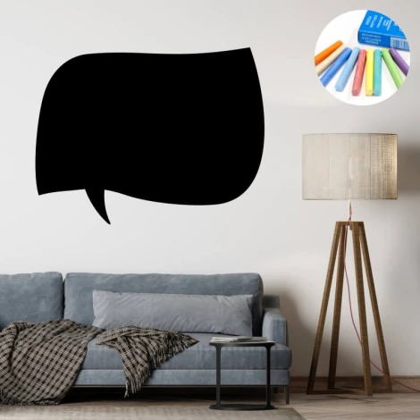 Chalk sticker speech bubble 405 - Living room arrangement with gray walls and light modern furniture.