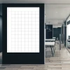 Magnetic dry-erase board lean planner grid 002 - Office setup with dark walls and wooden flooring.