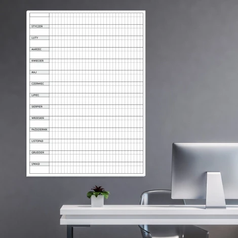 Dry-erase magnetic board lean planner annual 011 - Office arrangement. Light-colored walls, minimalist design.