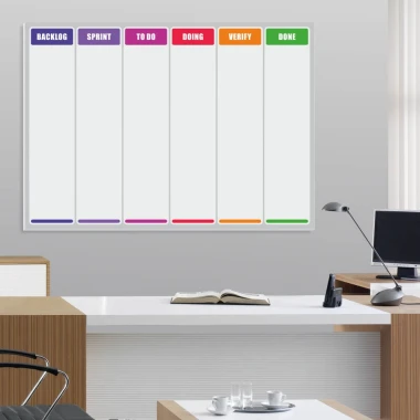 Magnetic dry-erase scrum board 139 - Office setup with light-colored walls and modern furniture.