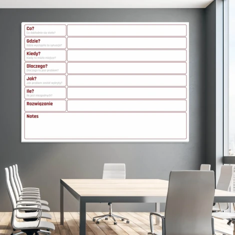 Magnetic dry-erase problem-solving board 134 - Office arrangement. Gray-toned walls.