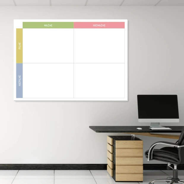 Magnetic whiteboard for lean planning, important/unimportant 032 - Office arrangement with light-colored walls.