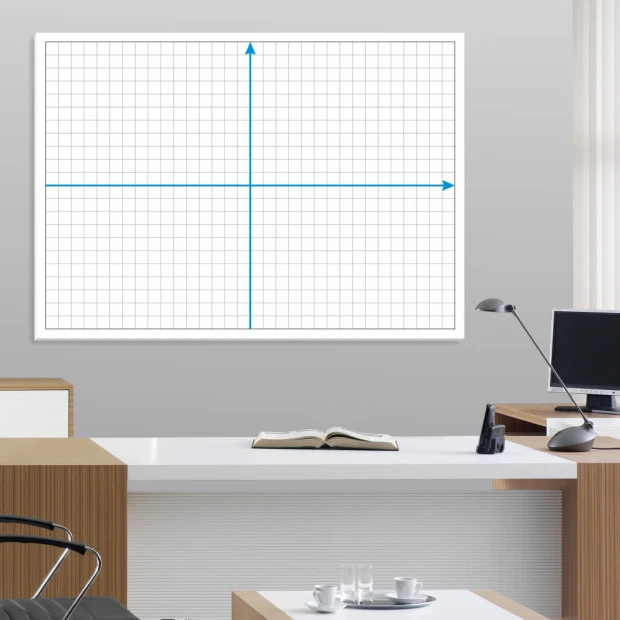 Magnetic whiteboard lean arrows 021 - Office setup with light-colored walls and furniture in shades.