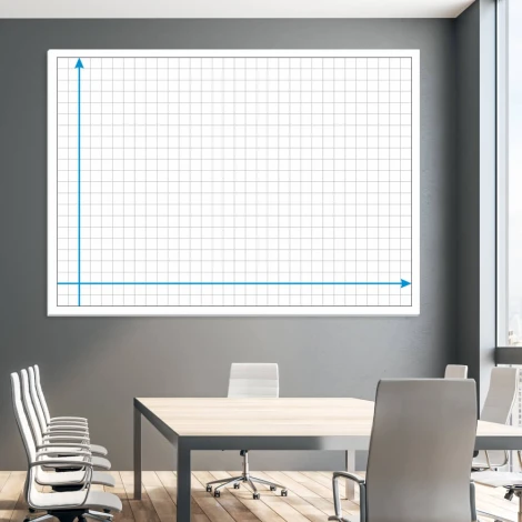 Magnetic whiteboard lean arrows 022 - Office setup with gray walls and light furniture.