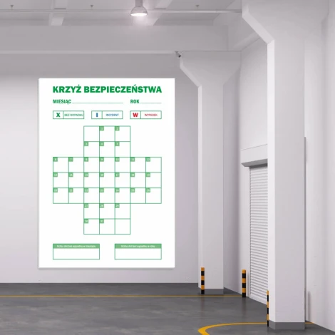 Magnetic dry-erase lean safety cross board 079 - Warehouse setup with bright walls and flooring.