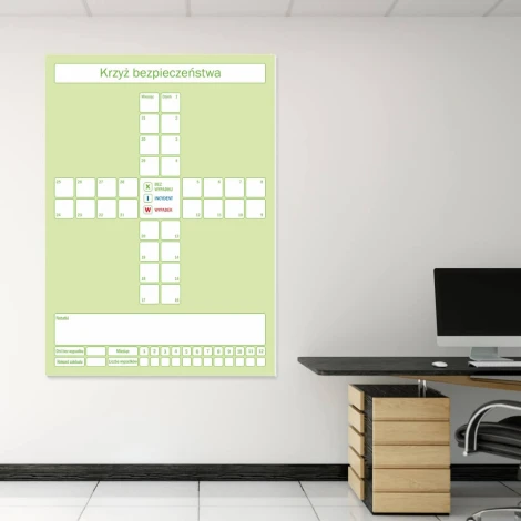 Magnetic dry erase board lean safety cross 082 - Office decor. Light-colored walls.