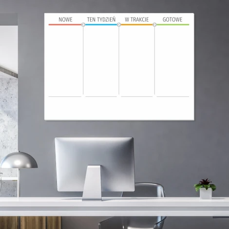 Magnetic dry-erase Kanban board 097 - Office setup with gray-toned walls, modern design.