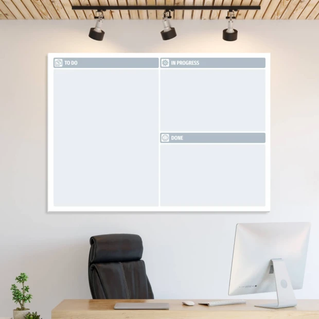 Magnetic whiteboard 2do board 117 - Office setup with light walls and dark furniture.