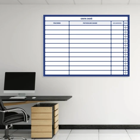 Magnetic task board, lean dry-erase board 107 - Office setup with light-colored walls and a desk.