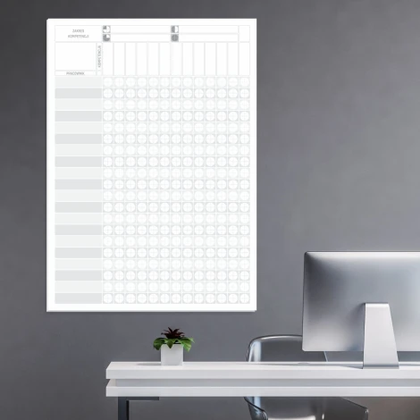 Magnetic competency matrix board for 20 employees, dry-erase, lean 123 - features a grid design.