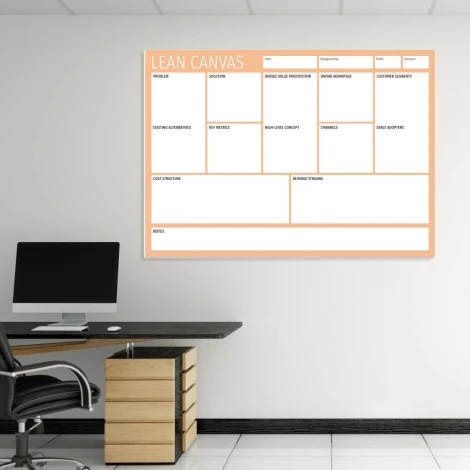 Dry-erase Lean Canvas magnetic board 098 - Office setup with light-colored walls and wooden furniture accents.