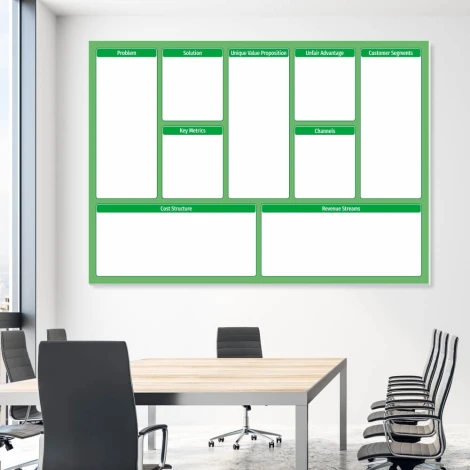 Dry-erase Lean Canvas magnetic board 099 - Office setup with light-colored walls and modern furniture.
