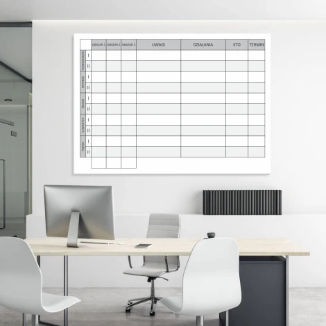Kamishibai Lean 103 dry-erase magnetic board - Office setup with light-colored walls and modern furniture.