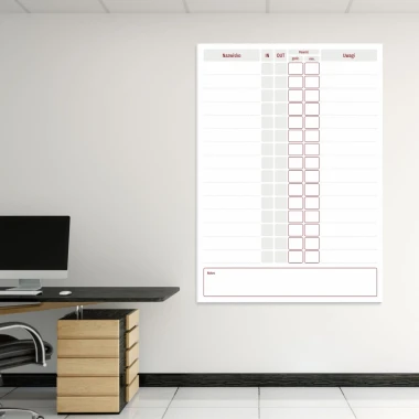Magnetic whiteboard lean attendance list 132 - Office setup with light-colored walls and modern furniture.