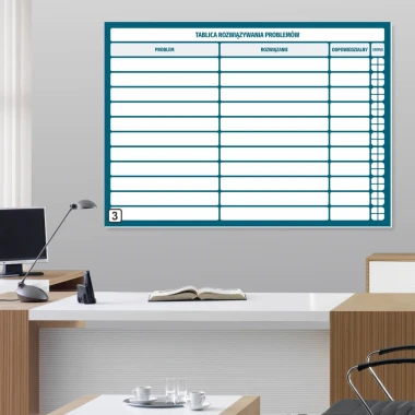 Magnetic dry-erase problem-solving board lean 109 - Office setup with light-colored walls and furniture.