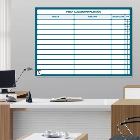 Magnetic dry-erase problem-solving board lean 109 - Office setup with light-colored walls and furniture.