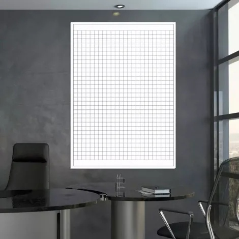 Dry-erase board grid 006 - Office setup with gray walls and modern minimalist furniture.