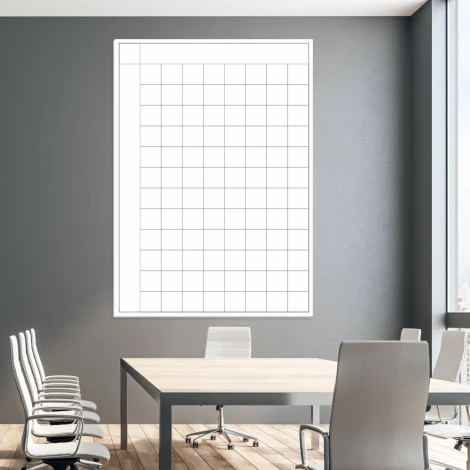 Lean planner dry-erase board 002 - Office setup with gray walls and light furniture.