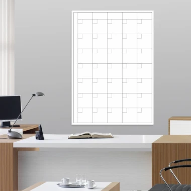 Lean planner dry-erase board 004 - Office setup with light-colored walls and modern wooden furniture.