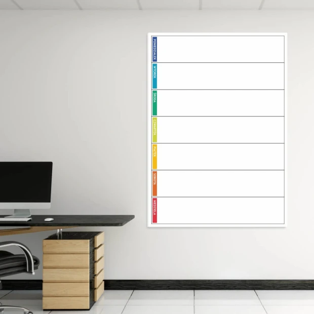 Weekly lean planner whiteboard 046 - Office setup with light-colored walls and modern furniture.