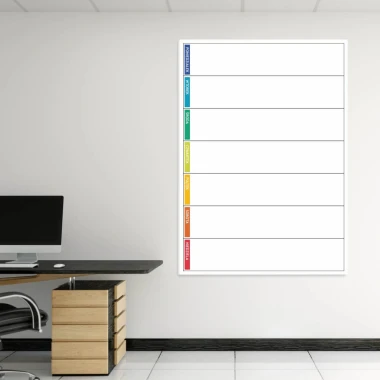 Weekly lean planner whiteboard 046 - Office setup with light-colored walls and modern furniture.