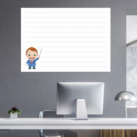 Dry-erase board notebook 025 - Graphic design with horizontal lines and a smiling figure.