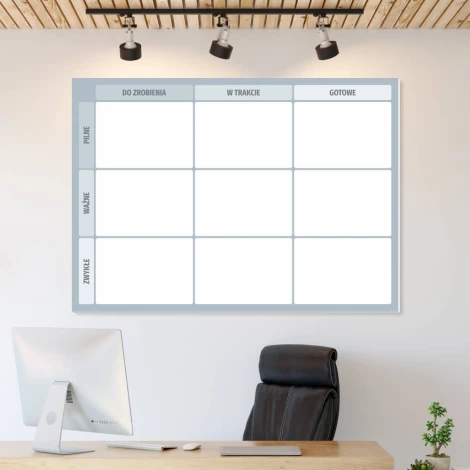 Magnetic dry-erase Kanban board 116 - Office setup with light-colored walls and wooden accents.