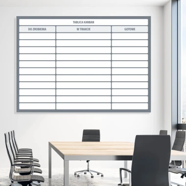 Magnetic dry-erase board for lean kanban 115 - Office setup with light-colored walls and modern furniture.