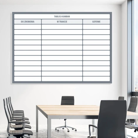 Magnetic dry-erase board for lean kanban 115 - Office setup with light-colored walls and modern furniture.