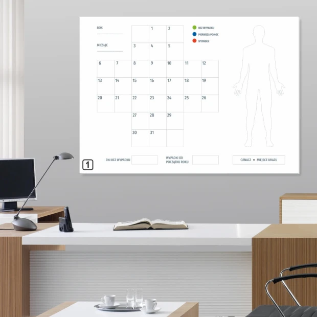 Magnetic whiteboard lean safety cross 120 - Office setup with bright walls and minimalist furniture.