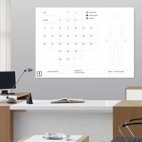 Magnetic whiteboard lean safety cross 120 - Office setup with bright walls and minimalist furniture.