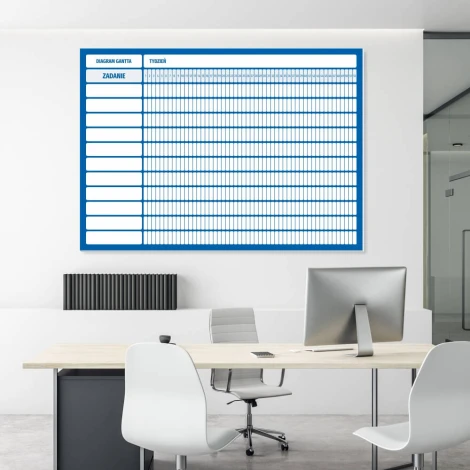 Magnetic whiteboard with Gantt chart, annual diagram divided by weeks, ideal for office arrangement.