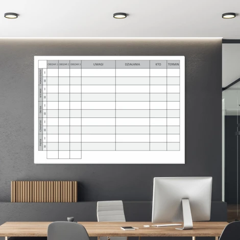 Lean 103 dry-erase board for Kamishibai - Office setup with light-colored walls and modern furniture.
