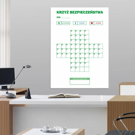 Annual safety cross, lean dry-erase board 137 - Graphic design. Cross-shaped board with a grid.