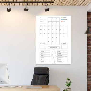 Safety cross dry-erase board lean 121 - Office arrangement with gray walls and wooden accents.