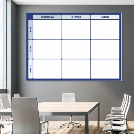 Lean Kanban whiteboard 116 - Office setup with gray walls and light furniture.