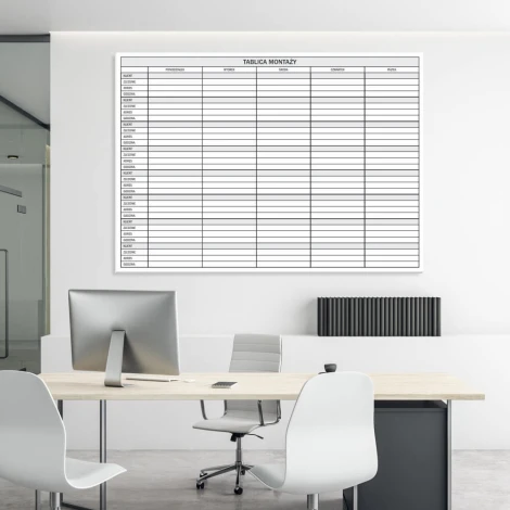 Dry-erase board 086 - Office setup with light walls and minimalist furniture in shades of white and gray.