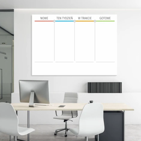 Dry-erase Kanban board 097 - Office setup with light-colored walls and minimalist furniture.