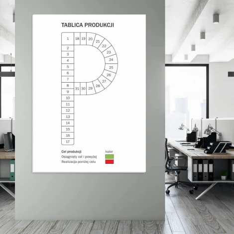 Lean dry-erase board for production 088 - Graphic design. Simple grid with numbers in circles, large letter P.