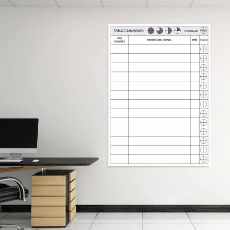 Dry-erase task board 089 - Office setup with light-colored walls and modern brown furniture.